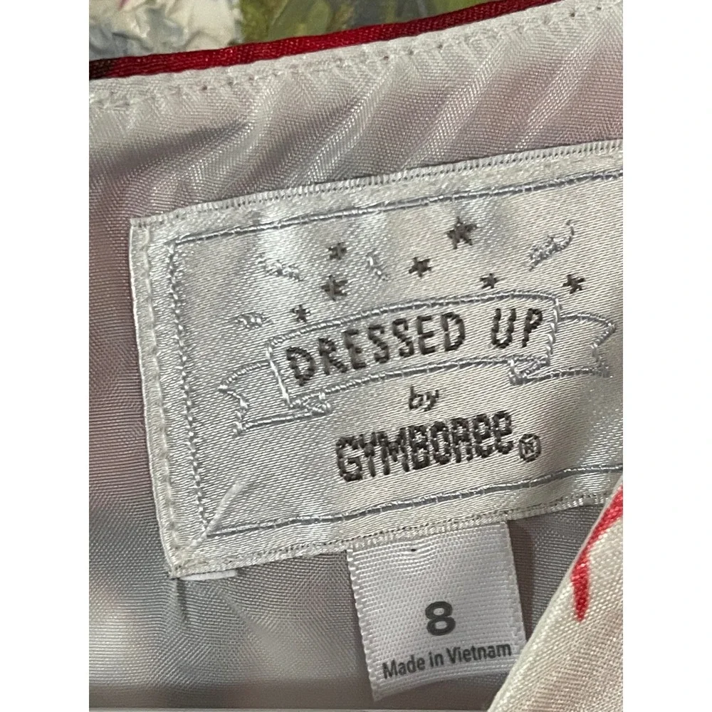 Gymboree Red White Floral Roses Holidays Party Formal Dress Waist Bow Size 8